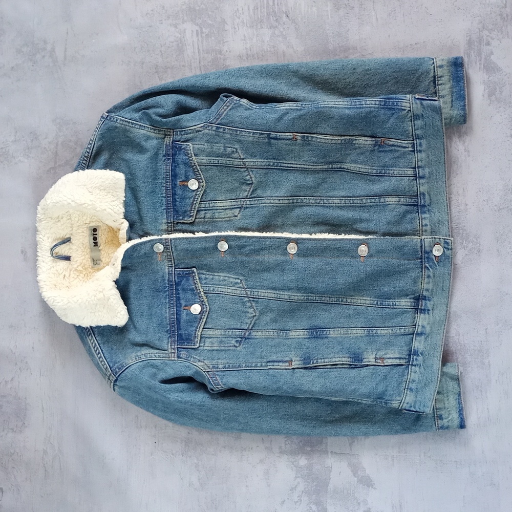 TOPSHOP MOTO SHERPA JACKET DENIM